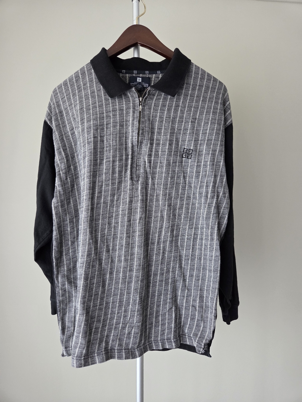Givenchy Actiwear  Men's Long-Sleeve Polo Shirt - Black & Gray Striped Sz.M